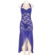 Plus Size Blue Halter Lace And Mesh Babydoll Dress