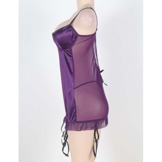 R76155P Purple Plus Size Round Back Babydoll 