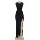 Elegant Black Slit Side Ruched Dress