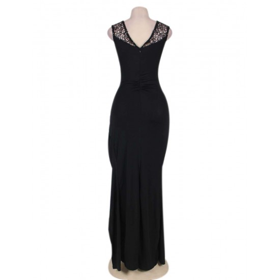 Plus Size Elegant Black Slit Side Ruched Dress