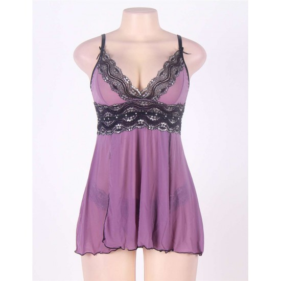 Camisole Purple Lace Sexy Babydoll With G string