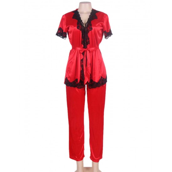 Three-Piece Satin Pajama Set