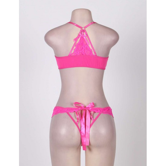 Pink Strappy Lace Bra and Panty Set