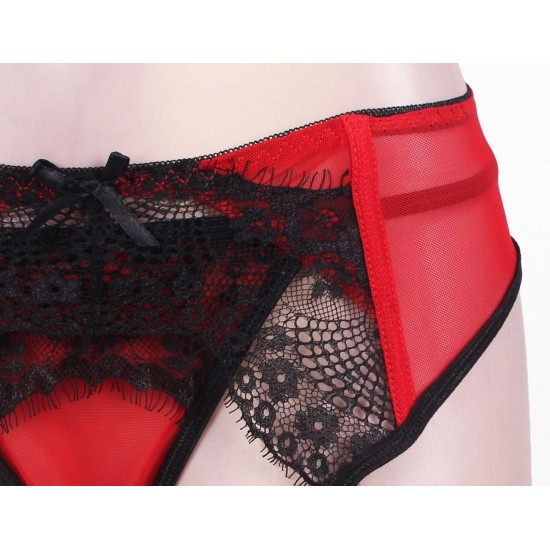 Plus Size Red Lace Garter Panty