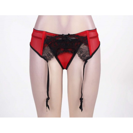 Red Sexy Transparent Lace Garter Panty