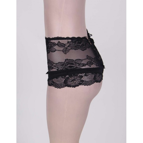 Queen Size High Waist Strappy Floral Black Lace Panty