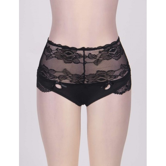 Black High Waist Strappy Floral Lace Panty