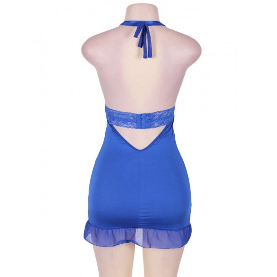 Halter Queen Size Blue Lace Babydoll 