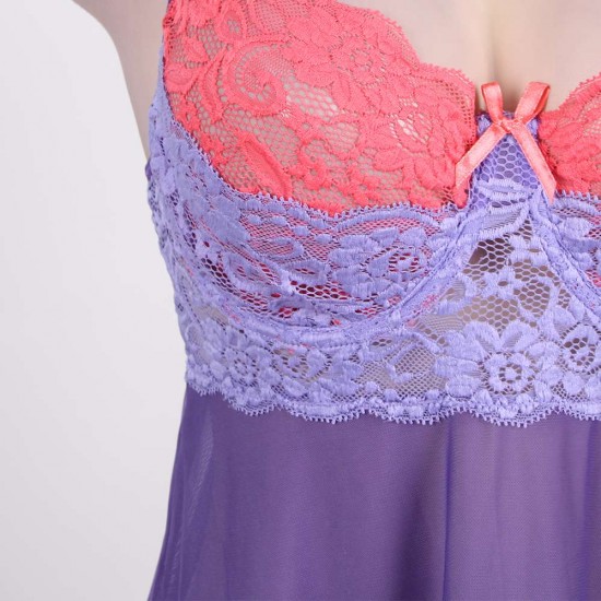 Plus Size Purple And Pink Lace Cup Babydoll Set