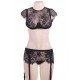 Eyelash Lace Trim Black Lingerie Set