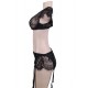 Eyelash Lace Trim Black Lingerie Set