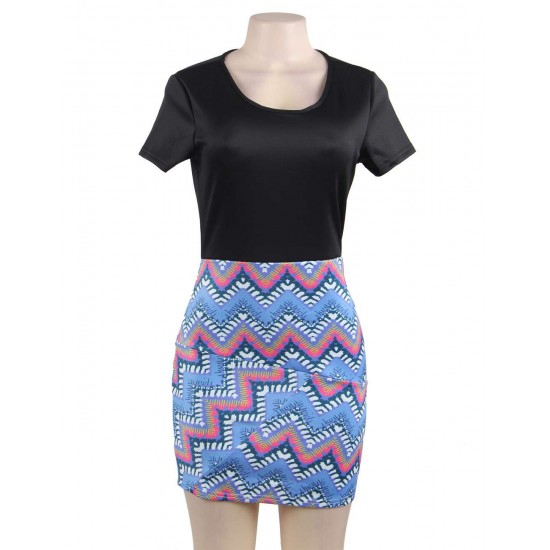 Fashion Contrast Color Zig Zag Mini Dress