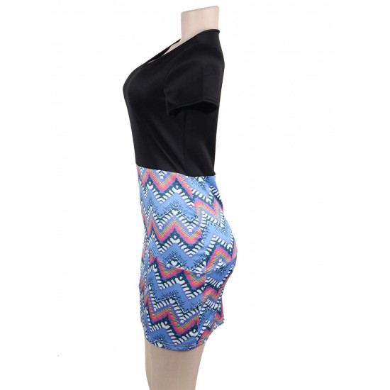 Fashion Contrast Color Zig Zag Mini Dress