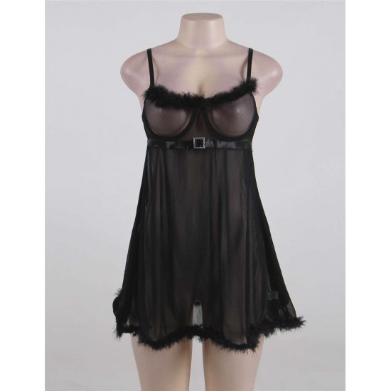 Sexy Black Mesh G String Babydoll