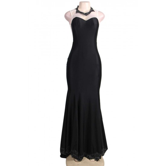 Black Transparent Gauze Evening Dress