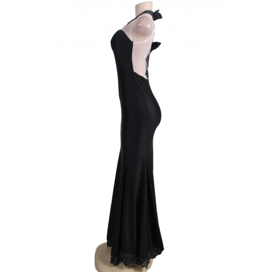 Black Transparent Gauze Evening Dress