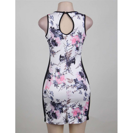 Tempting Print Floral Sleeveless Bodycon Dress