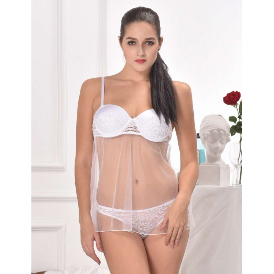 White Transparent Gauze Babydoll