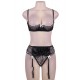 3 Piece Open Bust Bra And Garter Panty Set 