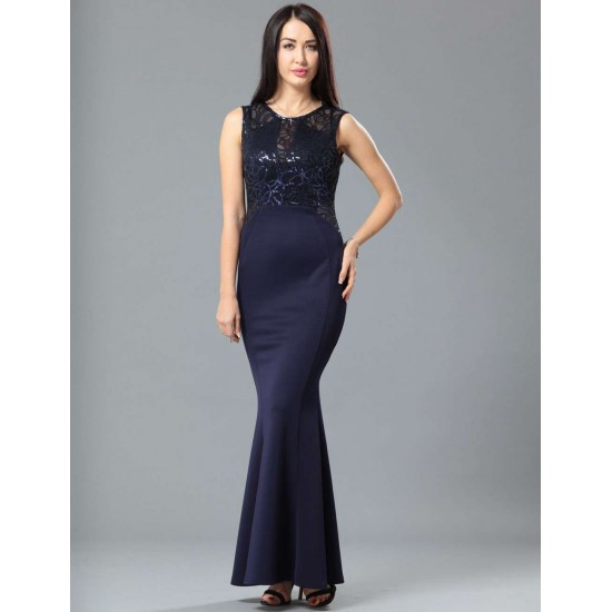 Dark Blue Ruffle Open Back Maxi Dress