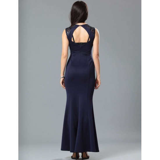 Dark Blue Ruffle Open Back Maxi Dress