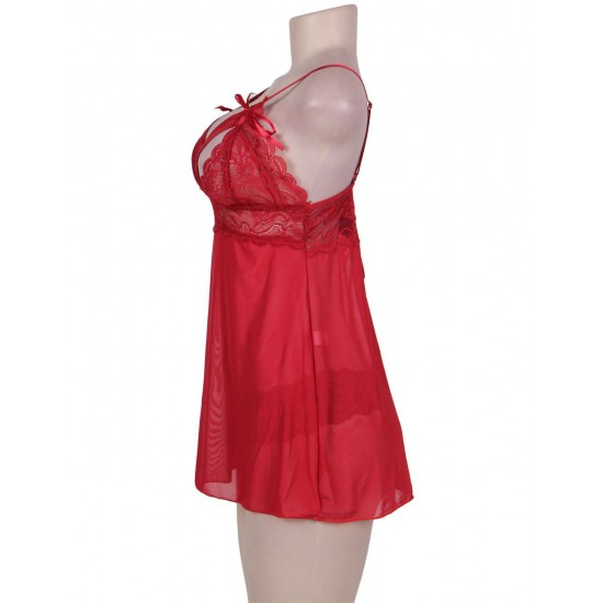 Sweetheart Scalloped Red Lace Decor Babydoll