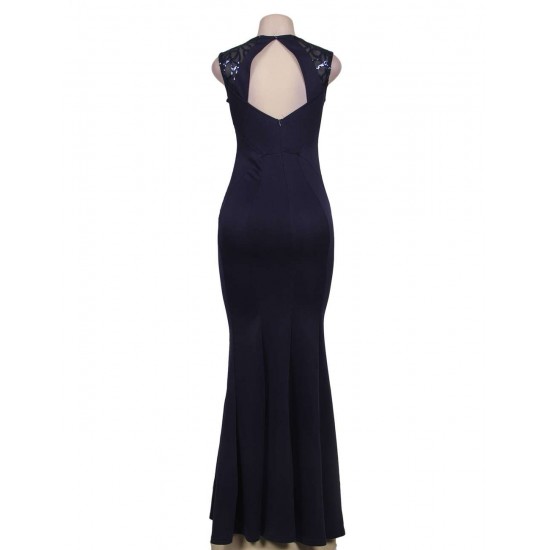 Dark Blue Ruffle Open Back Maxi Dress