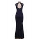 Dark Blue Ruffle Open Back Maxi Dress