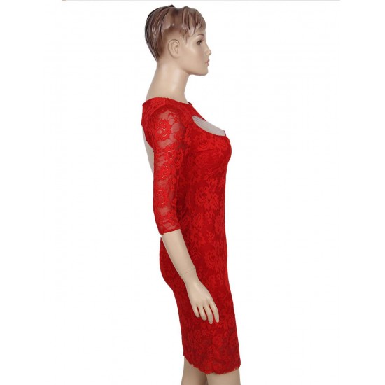 Plus Size Lace Heart Sexy Red Slim Fashion Dress