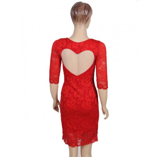 Lace Heart Sexy Red Slim Fashion Dress