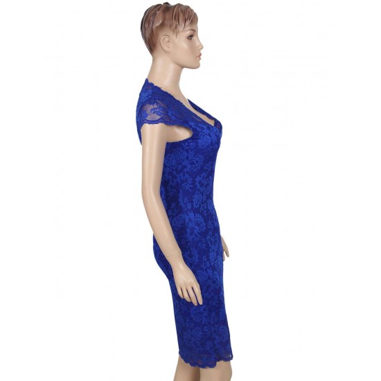 Elegant Blue Half Sleeve Slim Fashion Dress