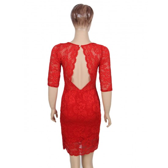 Plus Size Red Half Sleeve Slim Fashion Dress