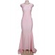 Plus Size Pink Open Back Golden Strap Ruffle Evening Dress