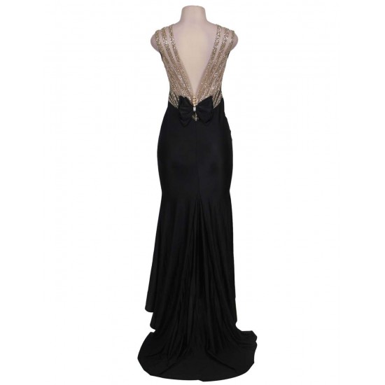 Plus Size  Black Formal Golden Strap Open Back Evening Dress