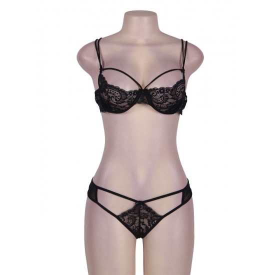 Black Lace Trim Bra Set Rough Romance 