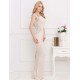 Cream-coloured Shimmering Sequins Pleated Maxi Dress