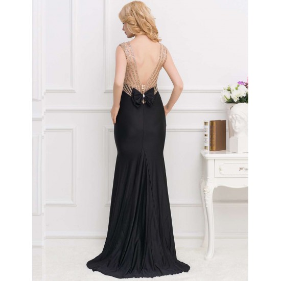 Plus Size  Black Formal Golden Strap Open Back Evening Dress