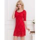 Red Short Sleeve Round Neck Lace Bodycon Dress