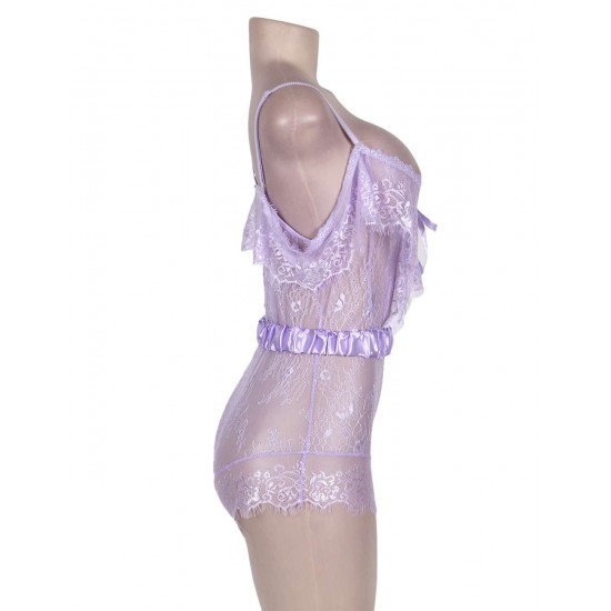 Purple Eyelash Lace Romper Teddy Lingerie