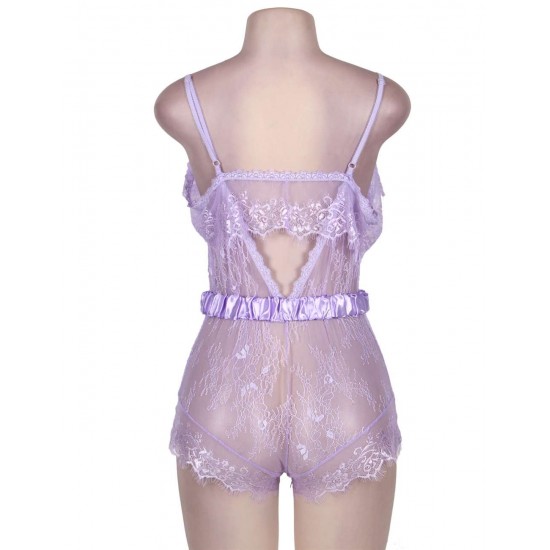 Purple Eyelash Lace Romper Teddy Lingerie