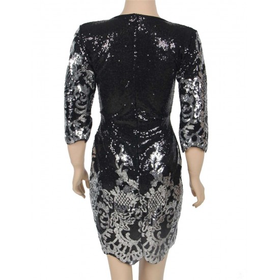 Online Black Silver Long Sleeves Dress