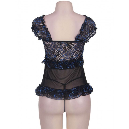 Black With Blue Crotchet Princess Babydoll