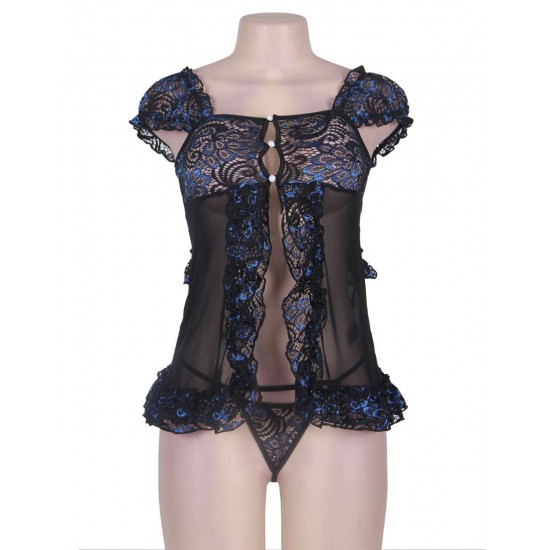 Black With Blue Crotchet Princess Babydoll