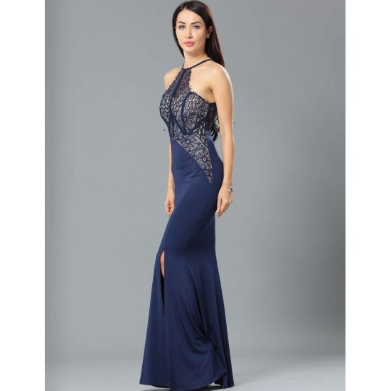 Sleeveless Blue Lace Maxi Dress 