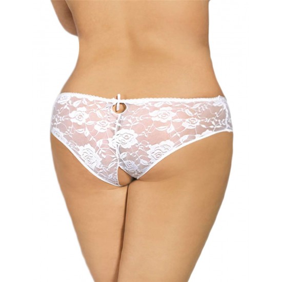 Sexy Open Crotch Strappy White Plus Size Lace Panties