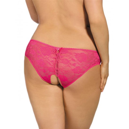 Pink Plus Size Floral Lace Strappy Open Crotch Panty