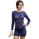 Blue Tunic Long Sleeve Croch Back Lace Mesh Babydoll