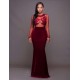 Mesh Red Lace Applique Velvet Maxi Dress