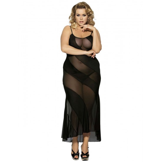 Plus size Black Lace Transparent Long Dress 