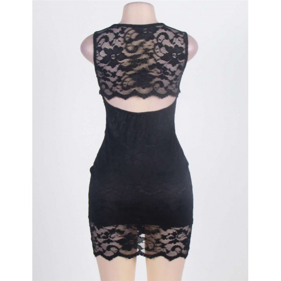 Scallop Black Lace Sleeveless Dress